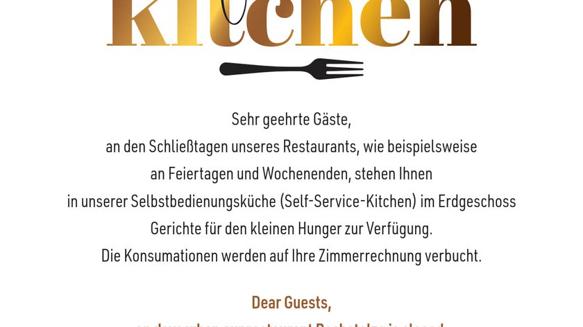 Self service kitchen Information zur Selbstbedienungsküche an Schließtagen des Restaurants im Hotel Böhlerstern
